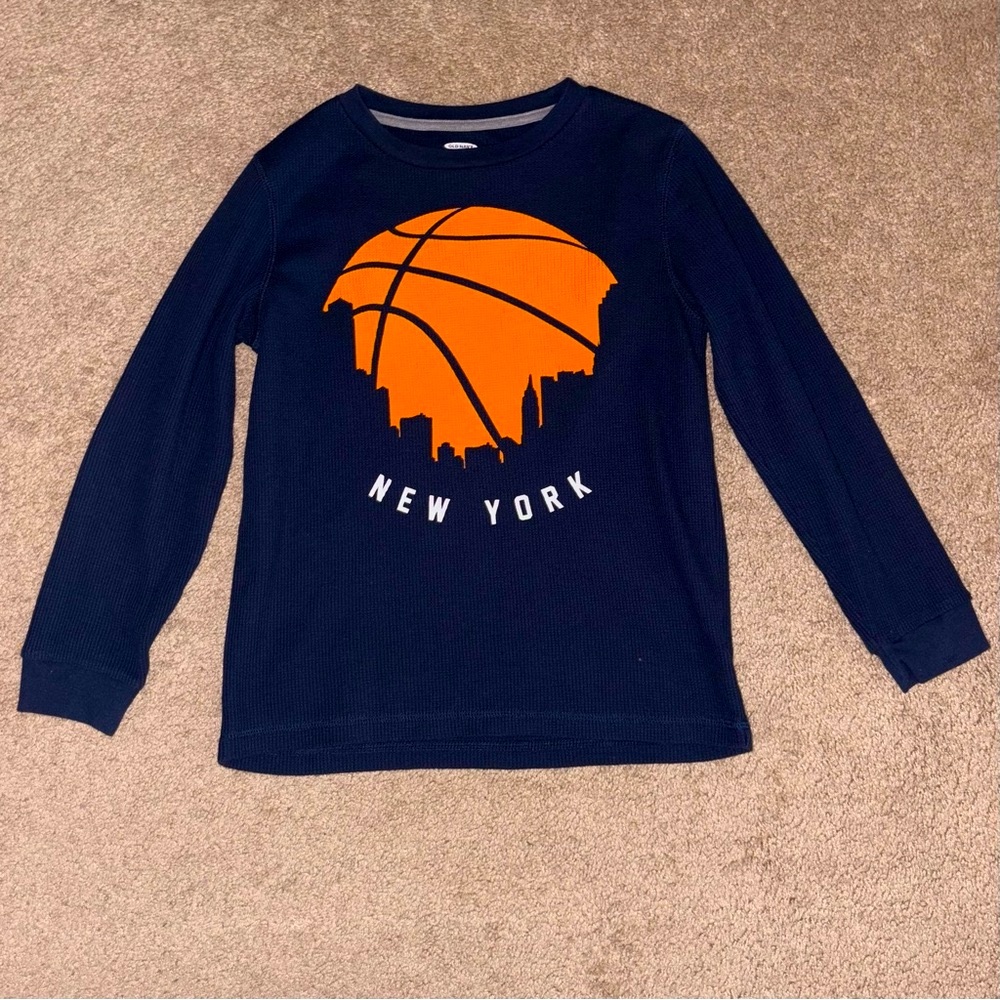 Old Navy Blue and Orange Basketball Graphic Long Sleeve Tee
